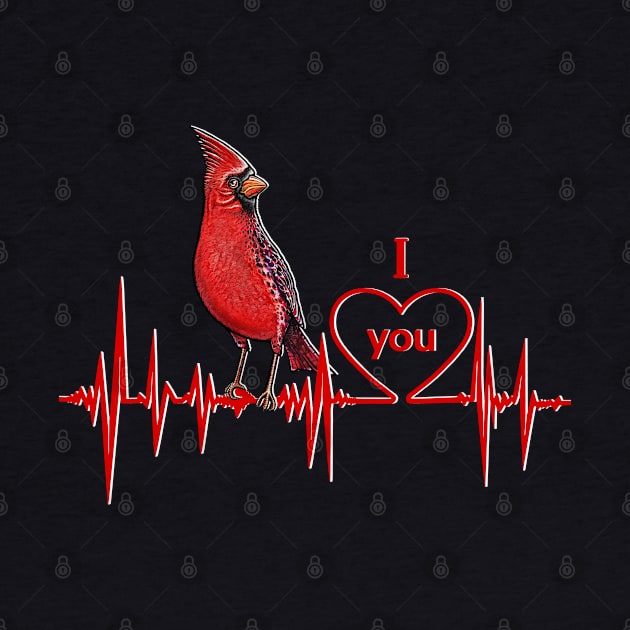 Red Cardinal bird heartbeat I love you by Artardishop